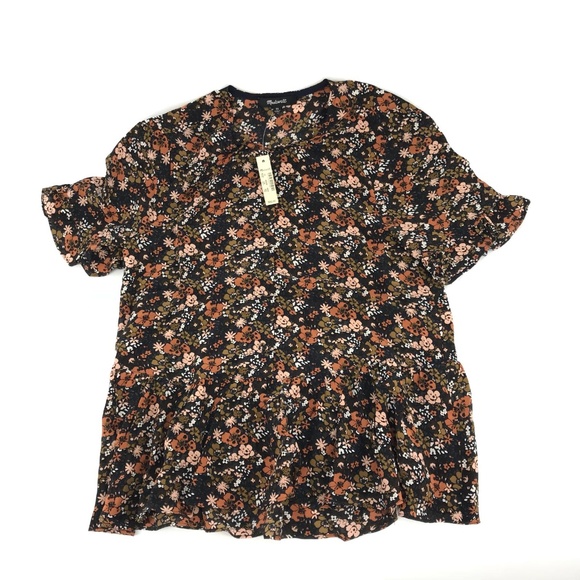 Madewell Silk Ruffle Hem Top Prairie Blossom - Picture 5 of 5